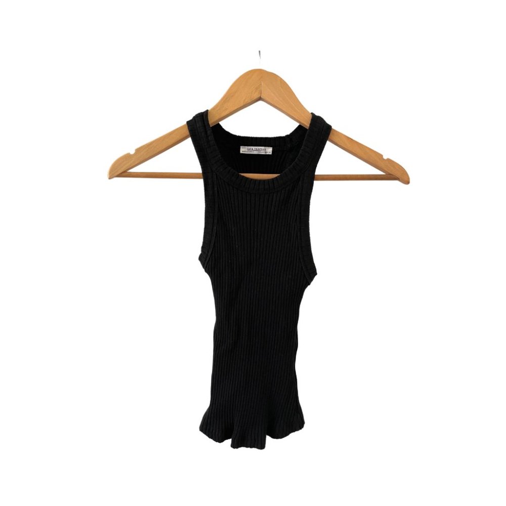 ZARA BLACK ROUND NECK RIBBED TANK TOP SIZE S